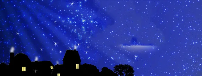 圣诞节背景蓝色夜空 雪花 房子 圣诞老人高清