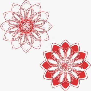 红色古典窗花免抠