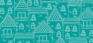 清新手绘楼群无缝背景图高清