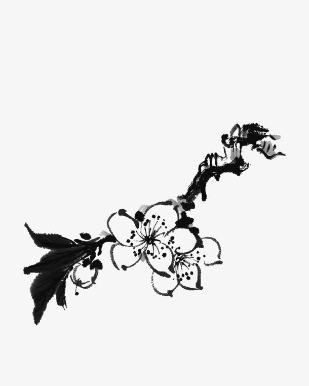 黑白桃花免抠