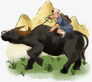 手绘清明牧童吹笛免抠