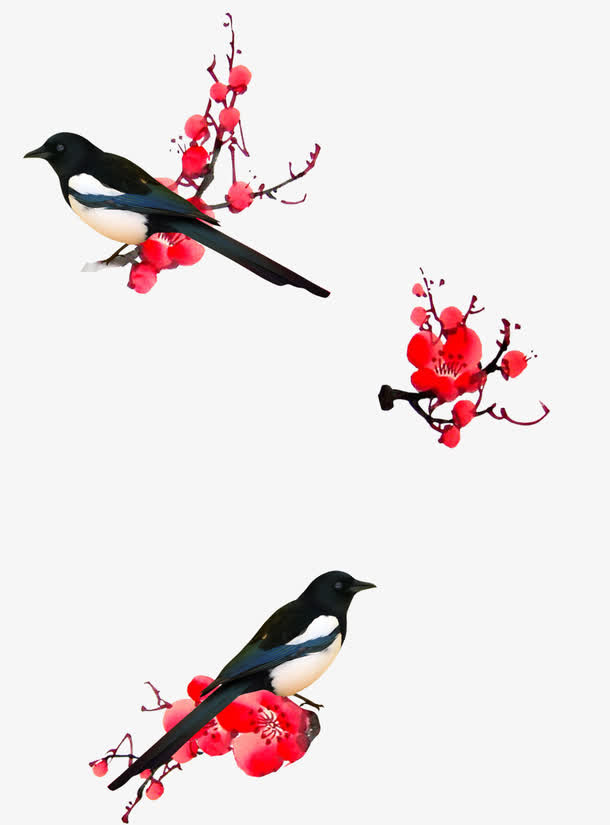 中国风喜鹊梅花古典装饰免抠
