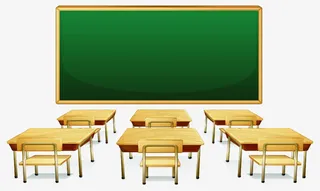 卡通干净整洁的黑板与桌椅免抠手绘/卡通卡通元素