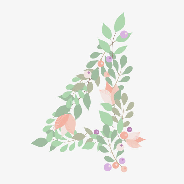 植物绿叶花朵数字4免抠