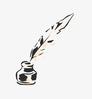 手绘卡通羽毛笔墨水瓶免抠