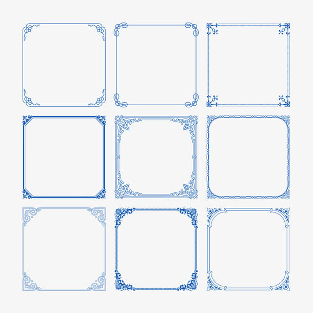 蓝色矩形花边边框矢量图免抠