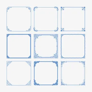蓝色矩形花边边框矢量图免抠