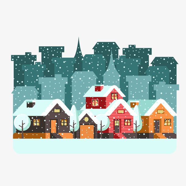 创意雪中的城市房屋矢量图免抠