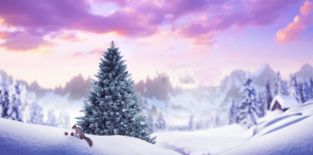 紫色梦幻天空雪地免抠