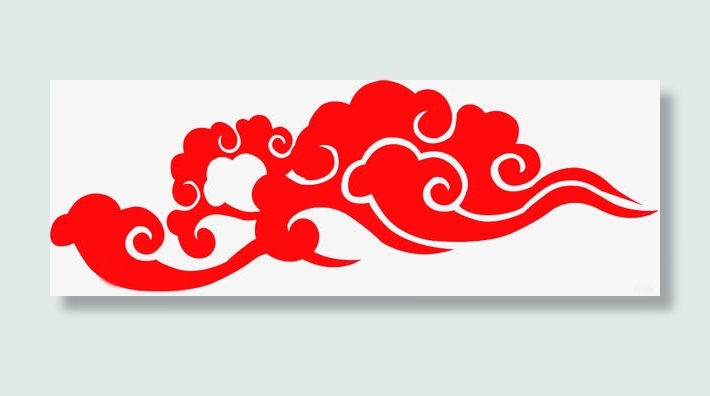 红色古典中式花纹祥云免抠