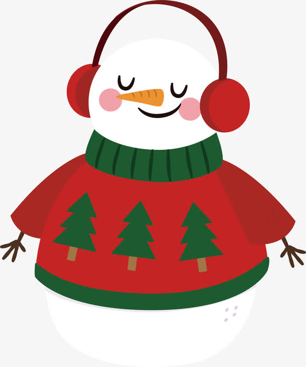 手绘卡通穿红毛衣雪人免抠