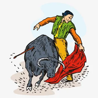 手绘男士与凶猛的牛免抠