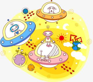 坐飞碟游玩的机器人和小狗免抠