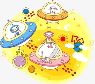 坐飞碟游玩的机器人和小狗免抠