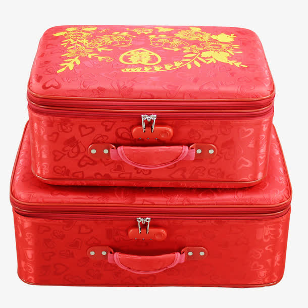 红色结婚皮箱免抠