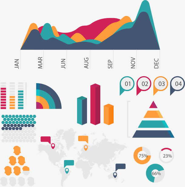 彩色数据占比图表免抠