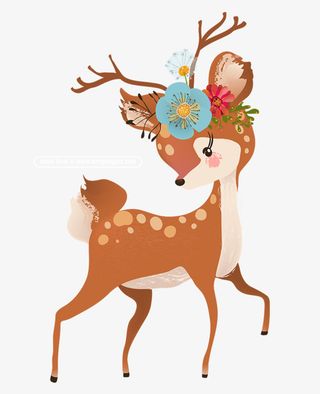 圣诞节装饰麋鹿花朵免抠
