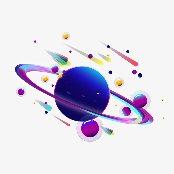 宇宙星球日月星辰流行渐变免抠