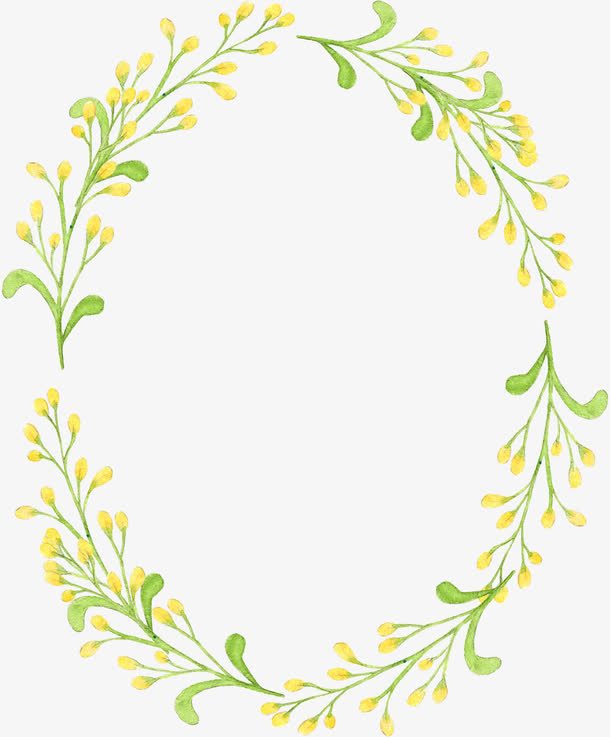 黄色小清新鲜花装饰花环免抠