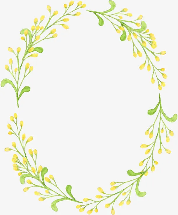 黄色小清新鲜花装饰花环免抠
