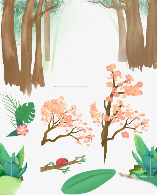 卡通春天元素植物免抠背景场景背景元素