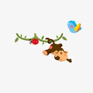 爬树的小猴子小鸟免抠素材免抠