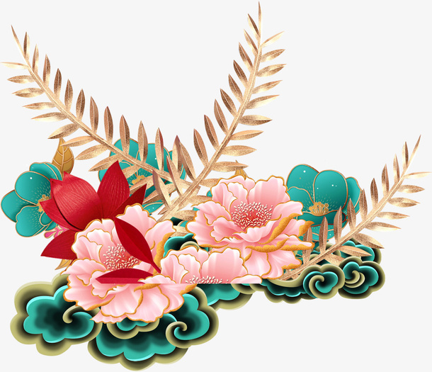 春节绿色祥云底纹免抠