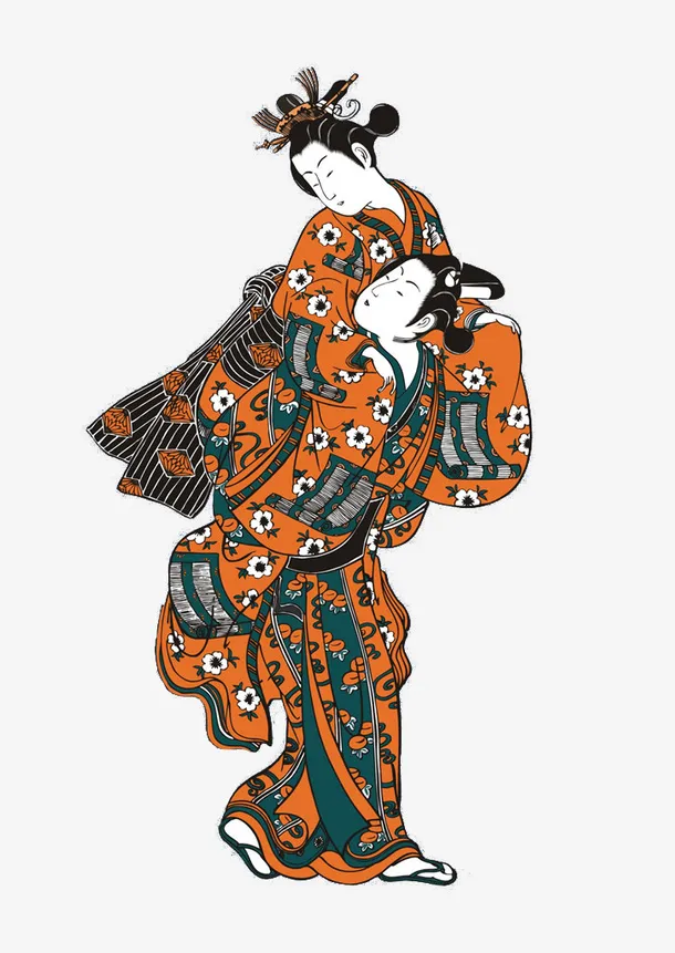 手绘唐朝服饰面料免抠