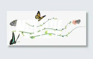 手绘蝴蝶绿叶海报免抠