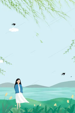 浅绿色手绘春季上新人物春天背景高清卡通手绘背景