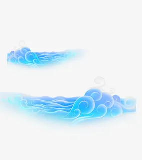 蓝色古风海洋波浪免抠