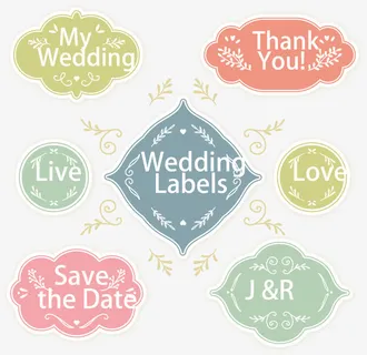 素雅花纹婚礼标签矢量图免抠