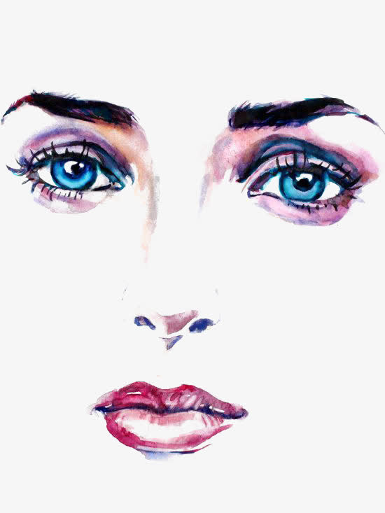 立体水彩五官免抠