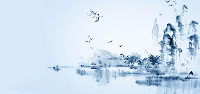 中国风水墨画白鹭风景平面广告高清