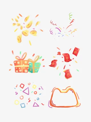 矢量礼盒红包金币彩带免抠