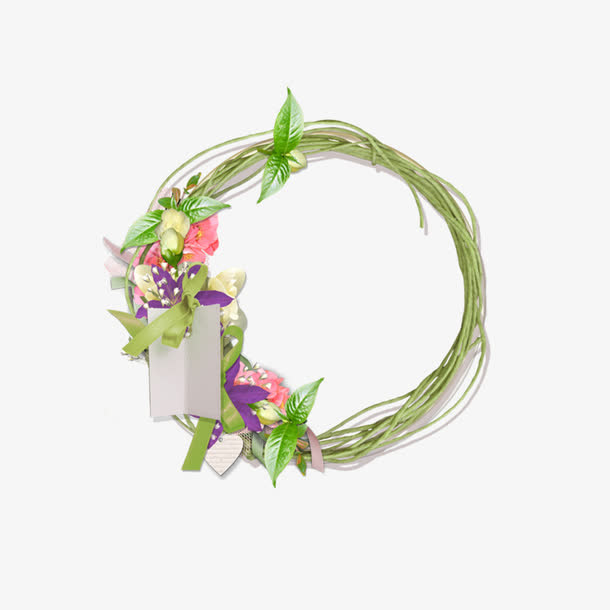绿色花环圆框免抠