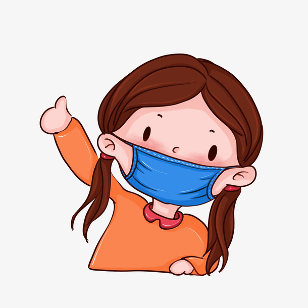 Q版点赞口罩女孩免抠