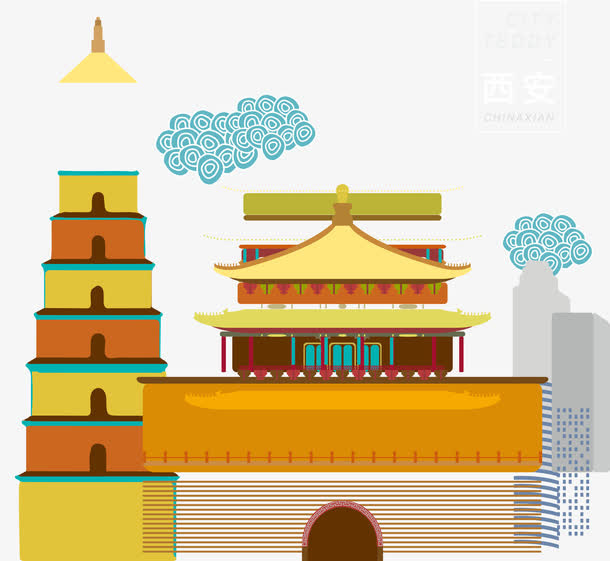 西安旅游矢量图免抠