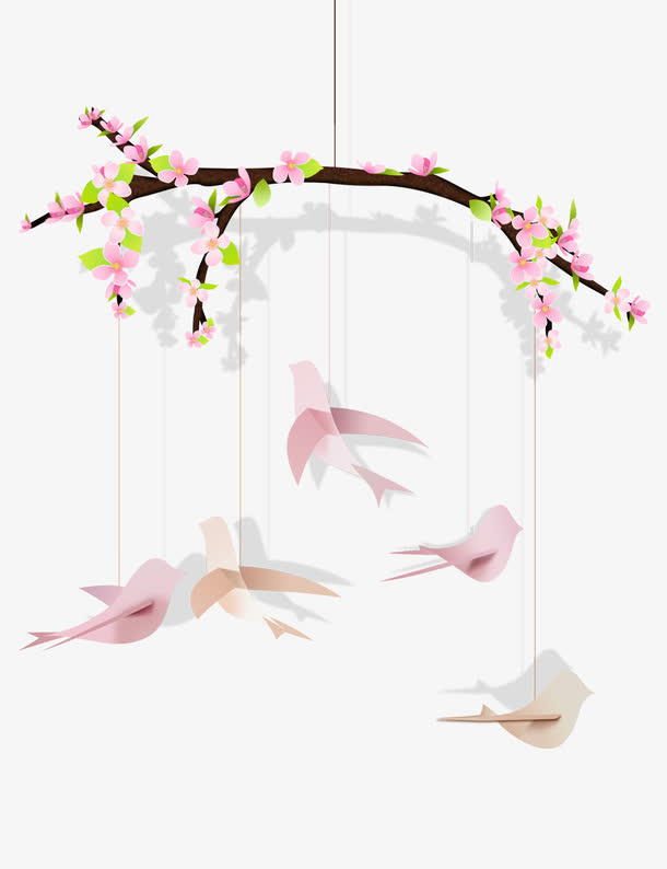 桃枝下的飞鸟免抠