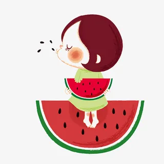吃西瓜小女孩插画免抠