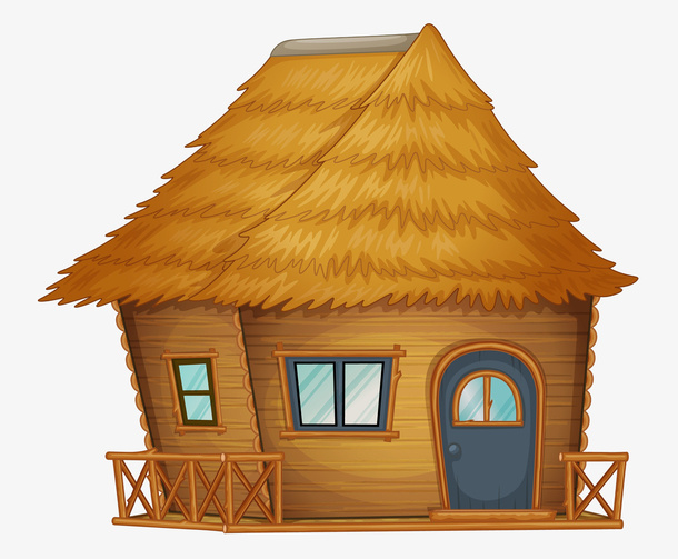 黄色手绘茅草小屋免抠