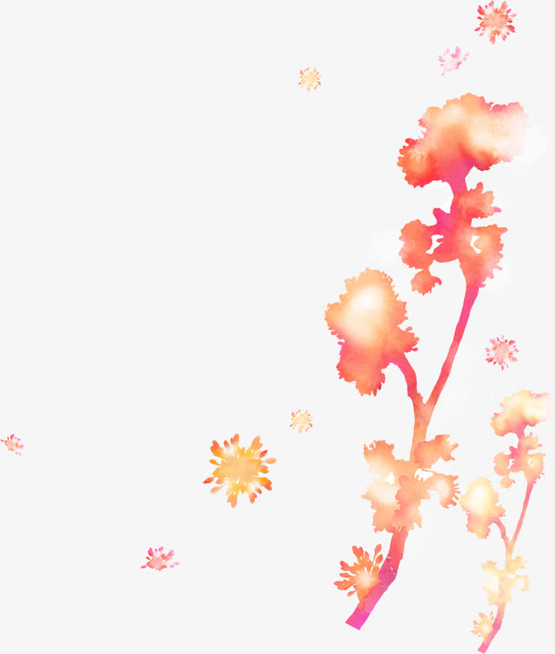 粉色墨迹抽象树枝免抠