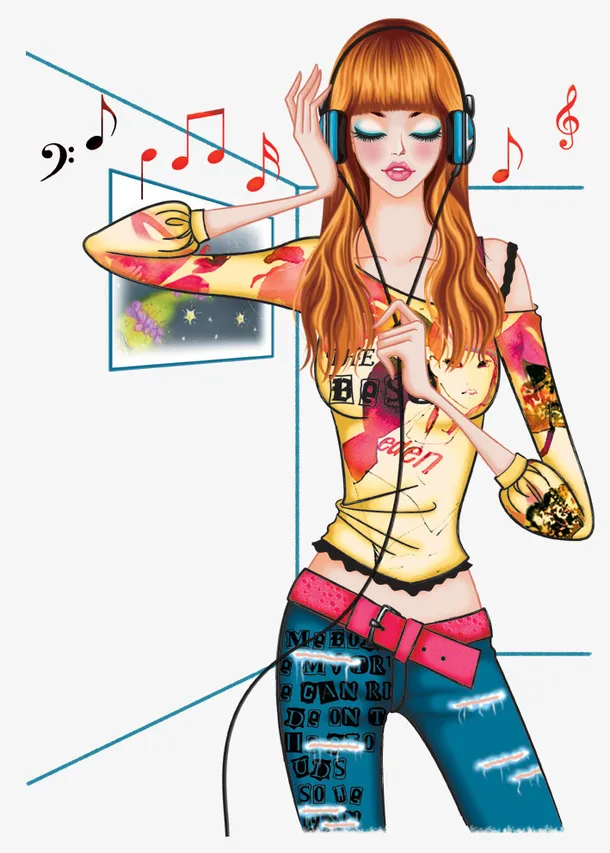 韩国时尚人物插画png图片免抠