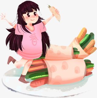 手绘吃春卷的人免抠