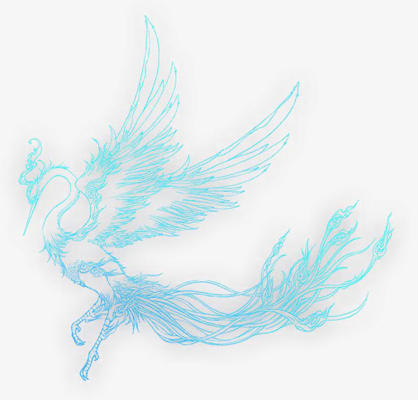 荧光蓝色凤凰镂空透明免抠