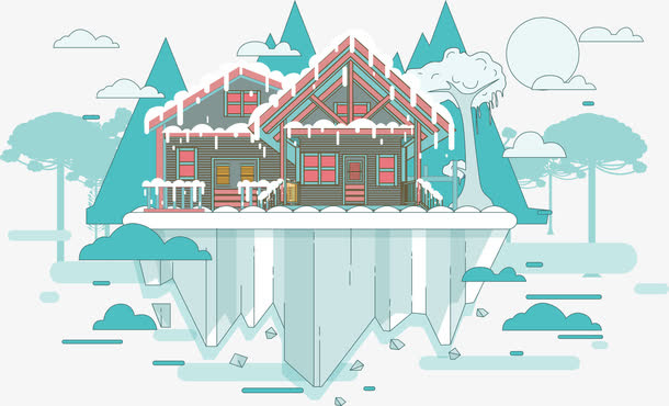 卡通矢量被冰雪覆盖的天空之城免抠