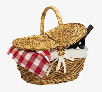 棕色容器有红酒的野餐篮子编织物免抠