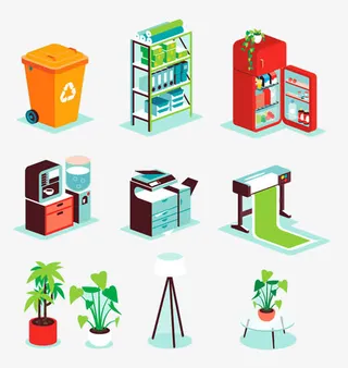 卡通垃圾桶柜子植物免抠