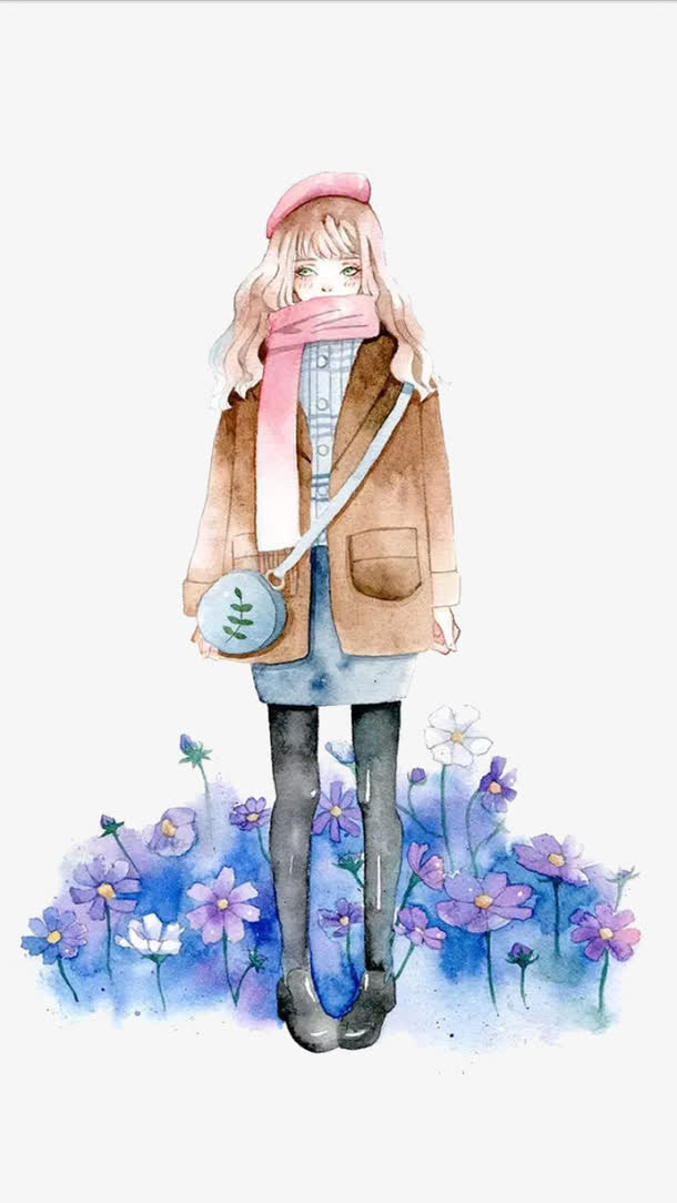 唯美手绘人物插画免抠