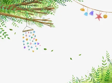 手绘插图清风徐来吹动风铃免抠